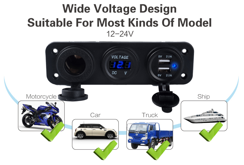 Auto voltmeter dual car charger car cigarette lighter socket