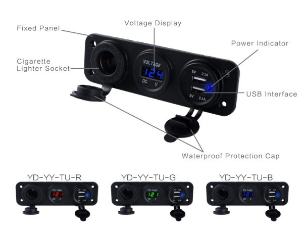 Auto voltmeter dual car charger car cigarette lighter socket