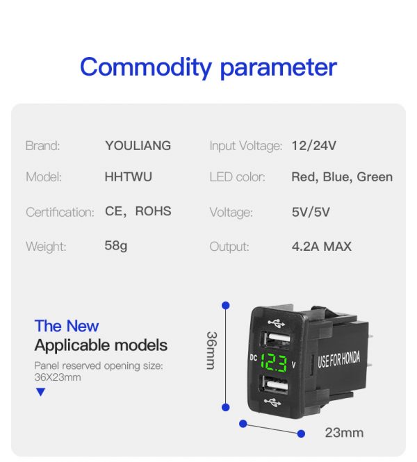 USB car charger For Honda