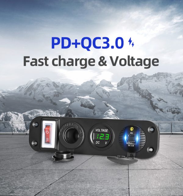 12v digital voltmeter PD car charger with on-off switch