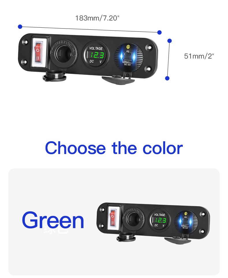 12v digital voltmeter PD car charger with on-off switch