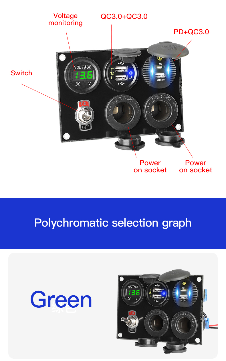 Boat toggle switch panel with super fast car charger