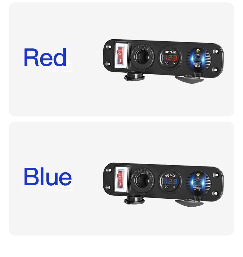 12v digital voltmeter PD car charger with on-off switch