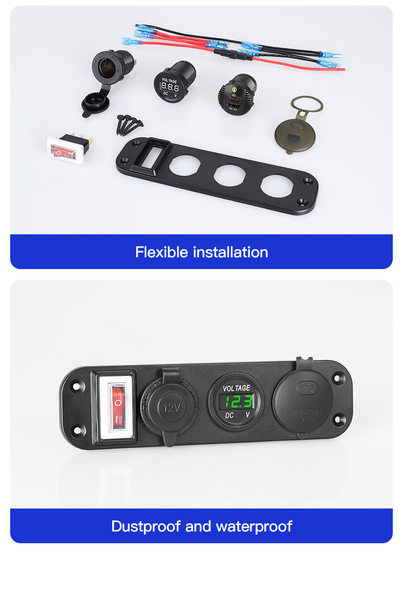 12v digital voltmeter PD car charger with on-off switch